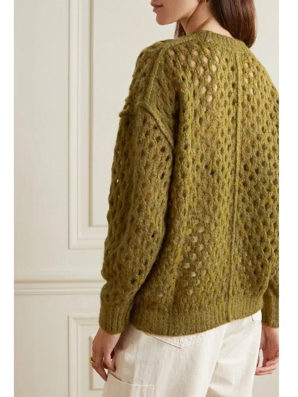 Suéter de cuello redondo de Color liso para mujer, Jersey de punto holgado Simple, a la moda, novedad de primavera 2023