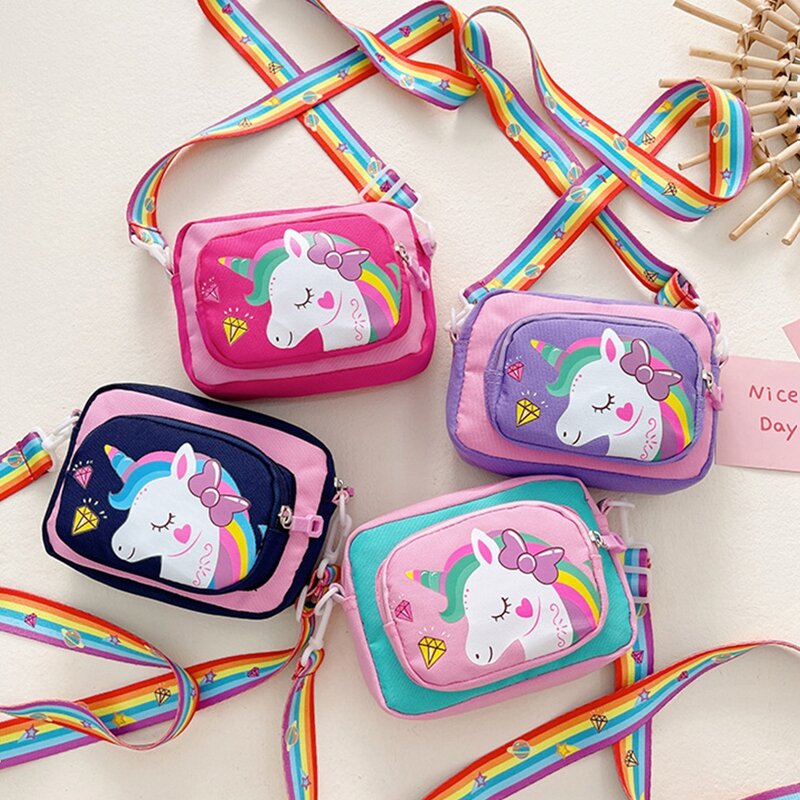 Borsa per bambini Cartoon Rainbow Pony borsa per cellulare Baby Unicorn Single Shoulder Messenger borsa per accessori genitore-figlio