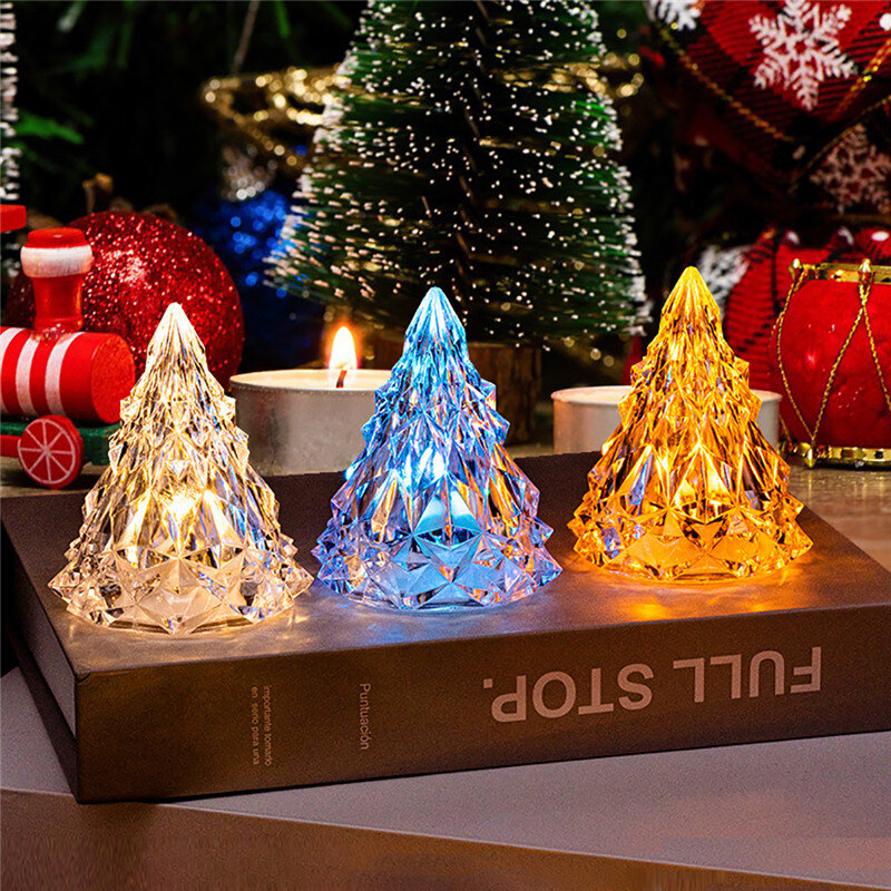 Luz de noche transparente con forma de árbol de Navidad, lámpara LED Mini, árbol de Navidad, mesa de casa, decoración de fiesta, Charm, pequeña luz nocturna