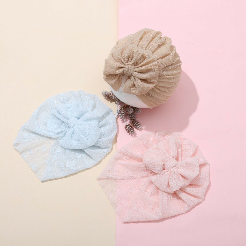 Baby Turban Girl Tulle Hats Baby Girls Hat Solid Color Bow Knotted Jacquard Newborn Fetal Cap Kids Beanies Hair Accessories