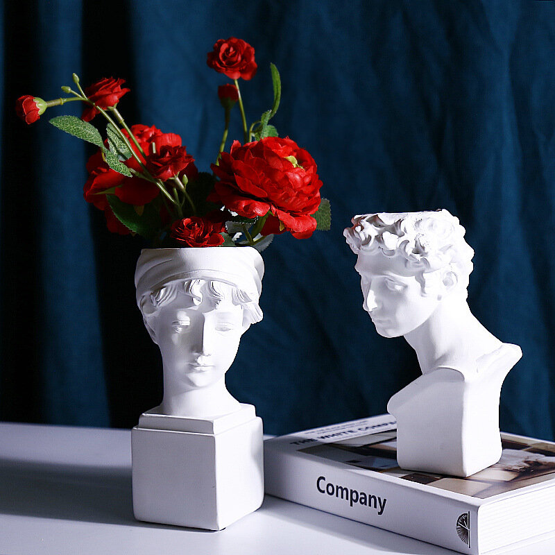 Современная креативная портретная ваза в скандинавском стиле, цветочные вазы с человеческой головой, декоративные украшения из смолы, Дави...