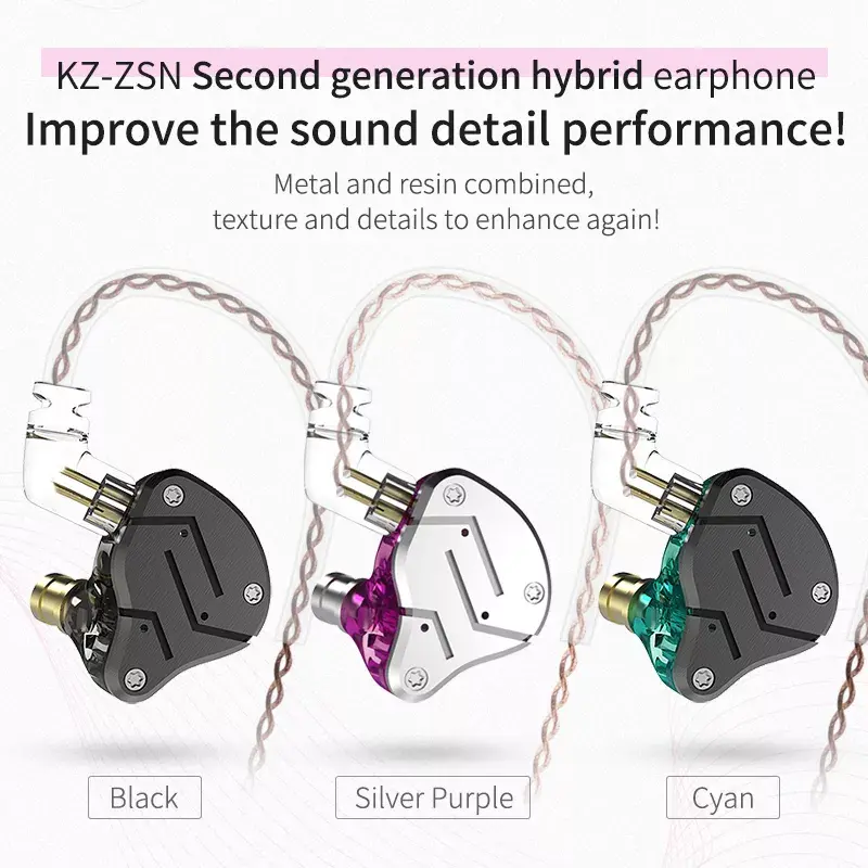 KZ ZSN Earphones 1DD+1BA Hybrid In Ear Monitor Noise Cancelling HiFi Music Earbuds Sports Stereo Bass Headset With Microphone