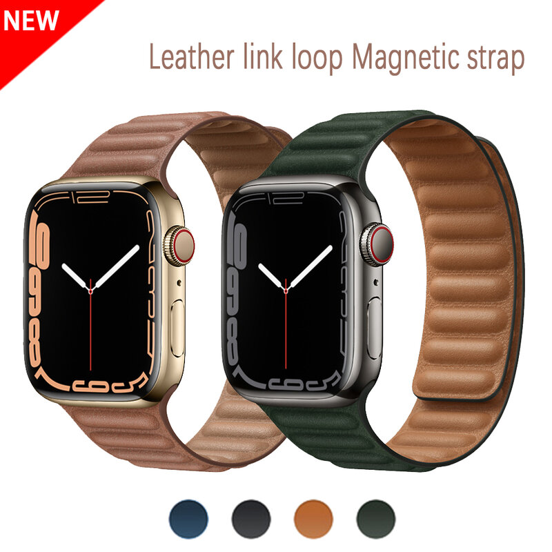 Lien en cuir pour Apple Watch, 44mm 40mm 41mm 45mm 42mm 38mm, bracelet à boucle magnétique Original iWatch série 3 5 4 SE 6 7