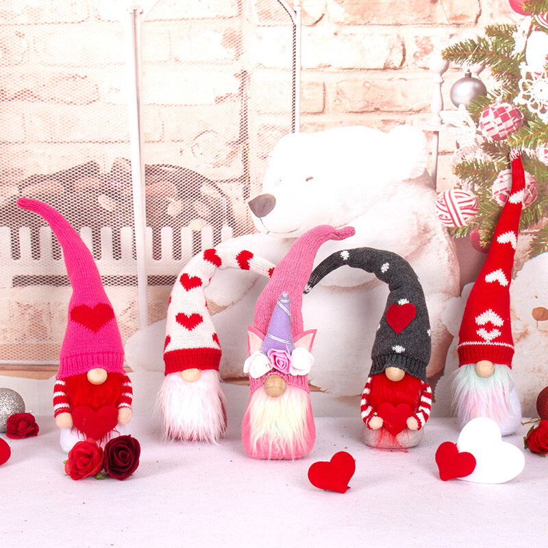 Hari Valentine Boneka Tanpa Wajah Ornamen Nordik Gnome Boneka Orang Tua Hari Kasih Sayang untuk Dekorasi Rumah Hadiah Hari Valentine Mainan