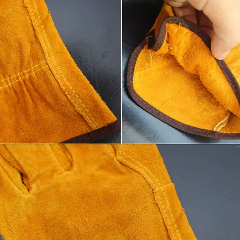 Gants de soudage en cuir de vache jaune, paire/ensemble, ignifuges, durables, Anti-chaleur, de travail, de sécurité pour le soudage du métal, outils à main