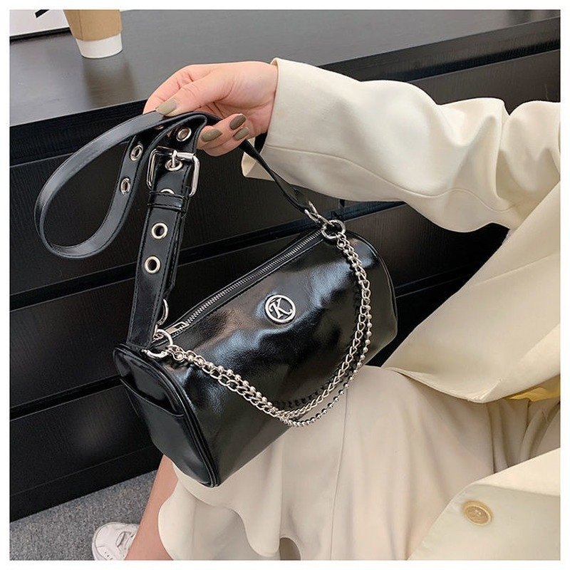 Xiuya – sac à main en cuir Pu pour femmes, sac à bandoulière gothique, Street Trendyol, décontracté, chaîne en métal, sac de motard noir, collection automne 2022