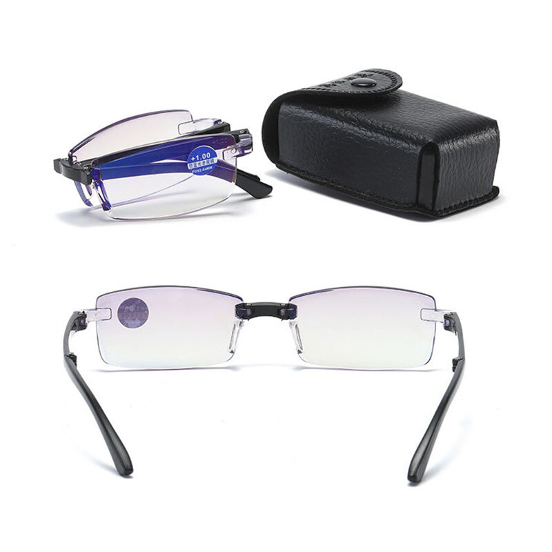 ZUEE 2022 Kacamata Baca Lipat Anti Biru Ringan dengan Casing Kacamata Presbiopia Pria Wanita Termasuk Casing Kacamata + 1.0 ~ + 4.0