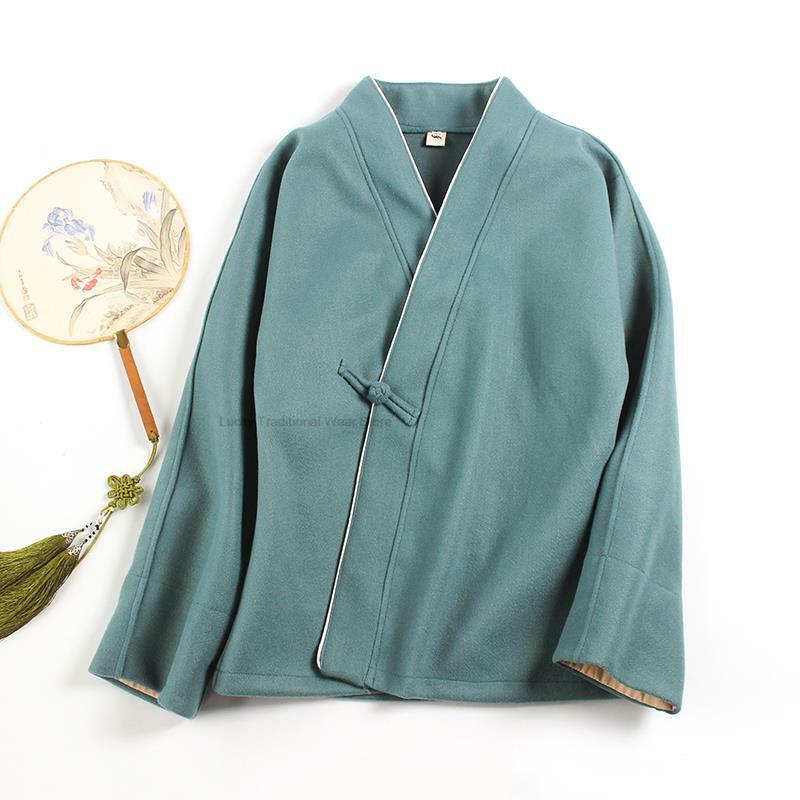 Manteau Hanfu vintage imbibé de Tang de style chinois pour femmes, veste nationale en laine, manteau traditionnel chinois du Vermont