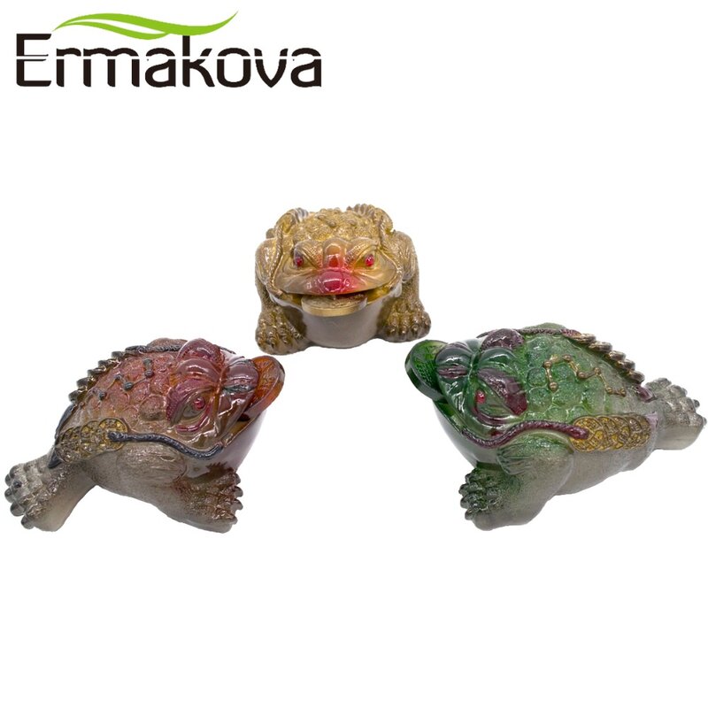 Ermakova 3異なるスタイル樹脂変色ラッキーマネーヒキガエル置物カエル像風水風水茶ペット家の装飾