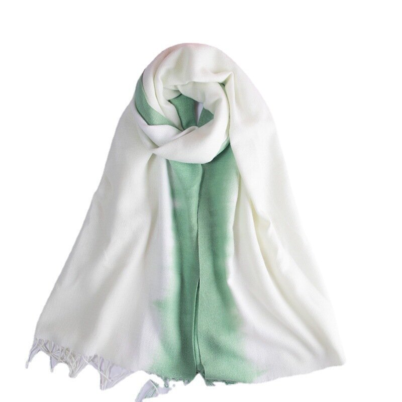 Bufanda de Cachemira con degradado para mujer, chal cálido elegante a la moda, con borlas estampadas, para niña Hijab, invierno, 2022