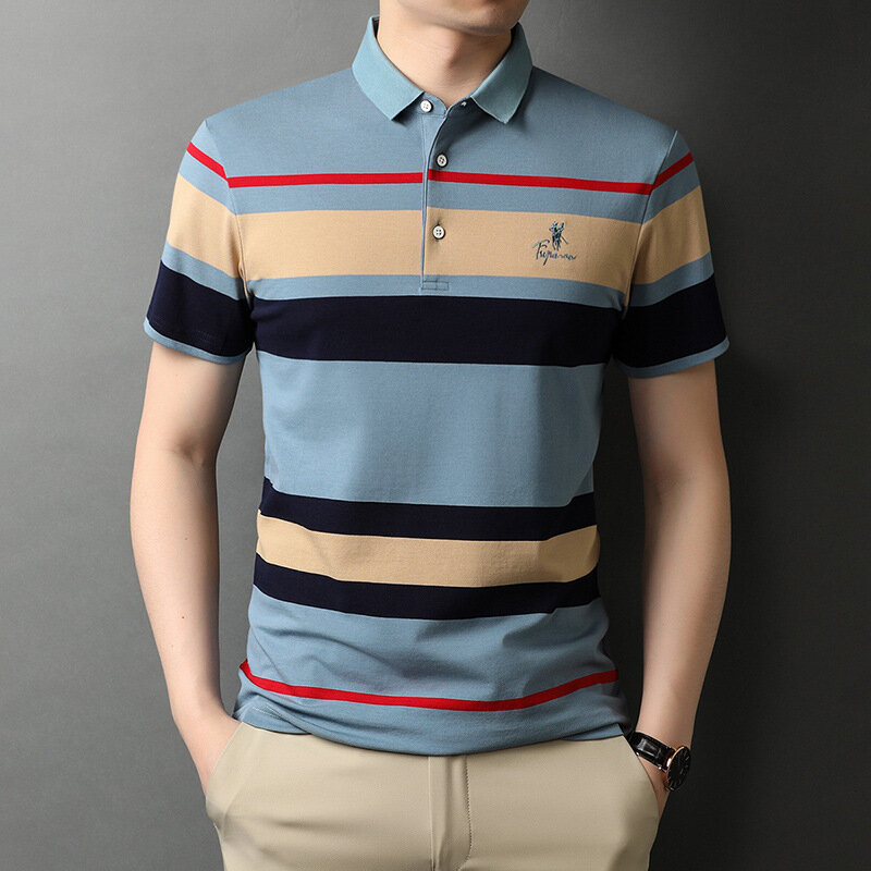 Herren Polo Shirts Marke Qualität Baumwolle Stickerei Golf Hemd Männlich Business Mode Streifen Tops 2022 Sommer Kurzarm Kleidung
