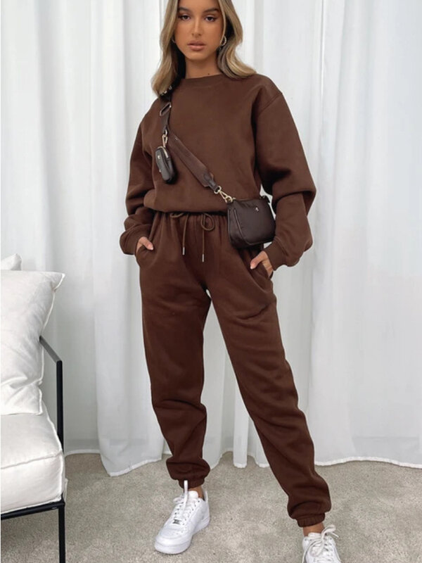 YIKUO vestito da donna autunno inverno solido Casual tuta 2 pezzi Set Sproty felpe Pullover + coulisse pantaloni della tuta abiti