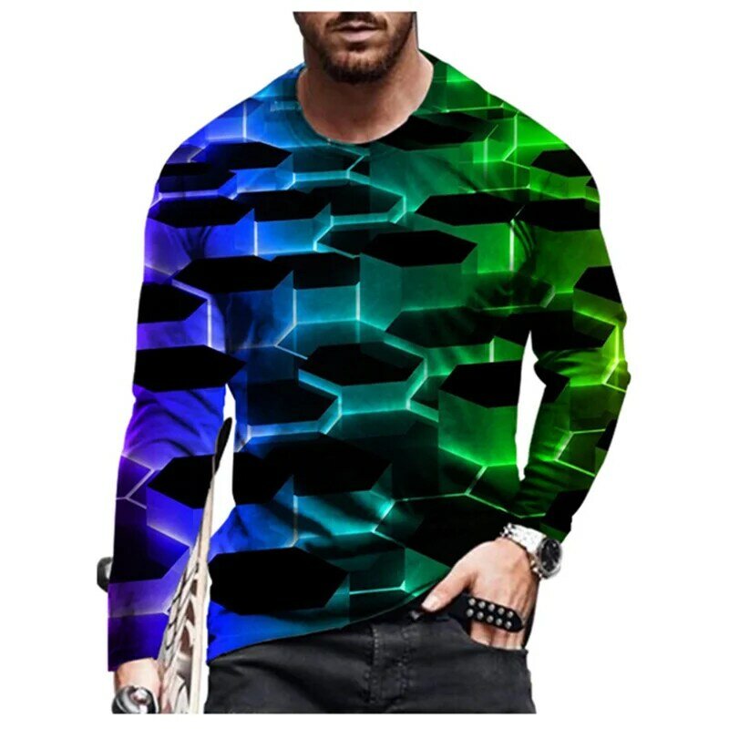 Jesień Hip-Hop męska koszulka 3D nowa kreskówka druk trójwymiarowy wzór z długimi rękawami koszulka na co dzień moda sport człowiek góry