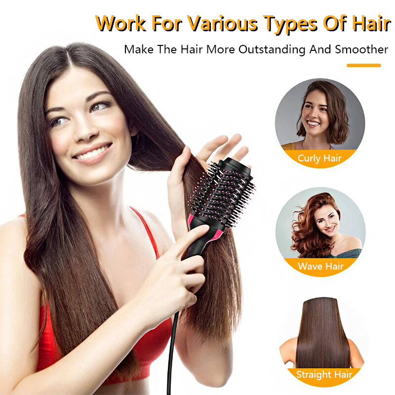 Um-passo secador de cabelo elétrico escova de ar quente alisador de cabelo para as mulheres rolo e pente de ar quente em linha reta pente de cabelo molhado e seco