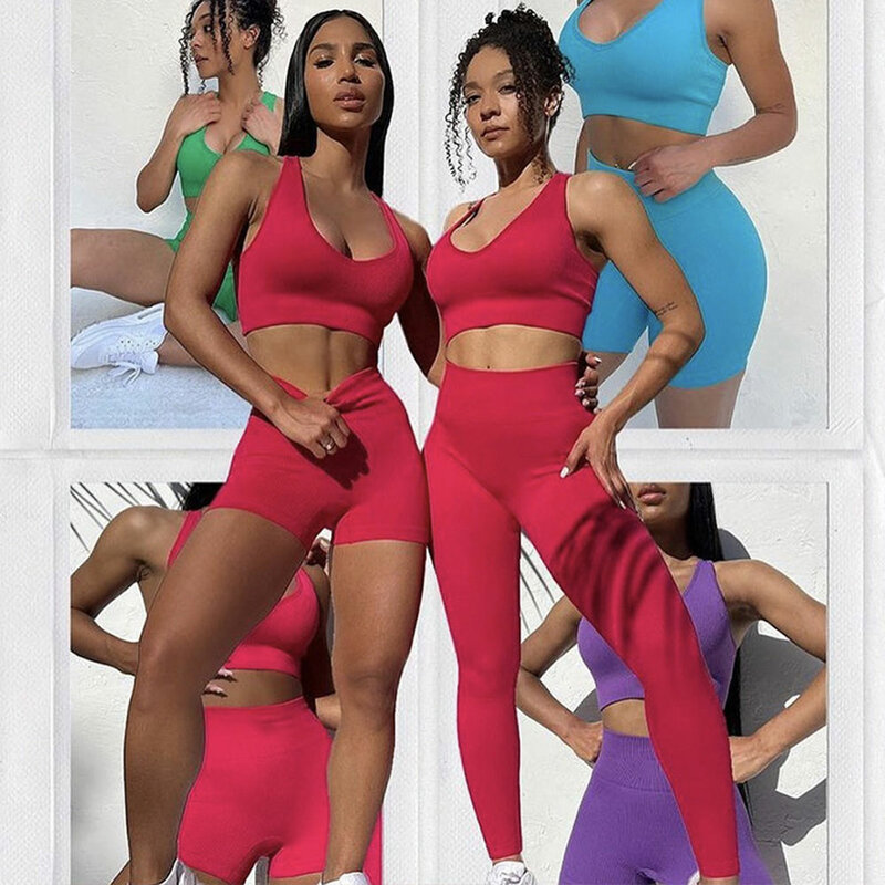 Yoga Set donna Fitness Sport Set abbigliamento da palestra Leggings donna reggiseno sportivo pantaloncini Crop Top abbigliamento da allenamento per donna abbigliamento sportivo