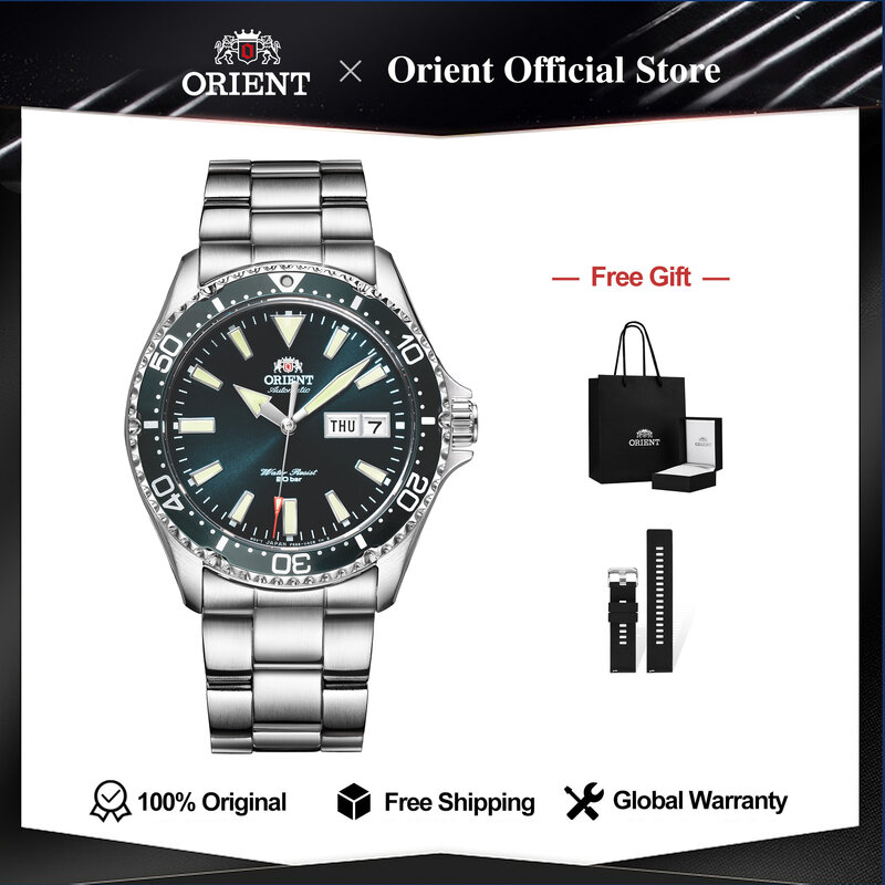 Jam tangan Orient asli, KAMASU jam tangan olahraga Jepang jam tangan pria tahan air jam tangan mekanik untuk kegiatan luar ruangan kaca safir