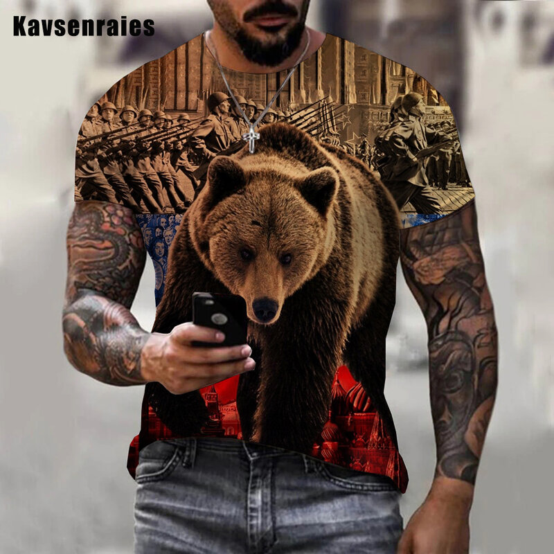 Camiseta con estampado 3D de Rusia para hombre y mujer, ropa informal de alta calidad con bandera rusa, oso, moda de verano, 2022