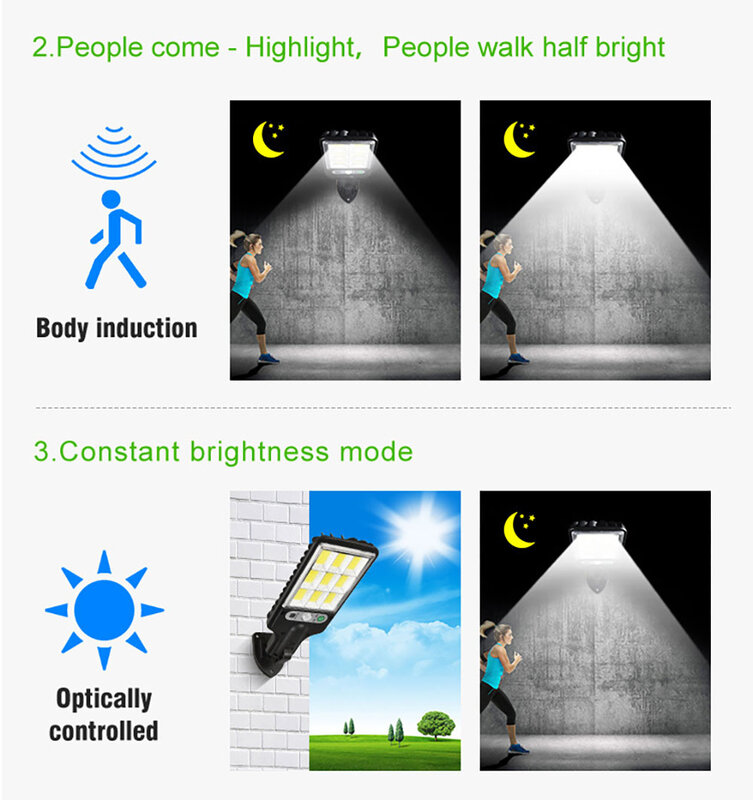 ضوء الشارع LED الجدار مصباح في الهواء الطلق الشمسية COB مصباح مقاوم للماء الشمسية ضوء الشمس فانوس استشعار الحركة الإضاءة لحديقة ساحة Stree