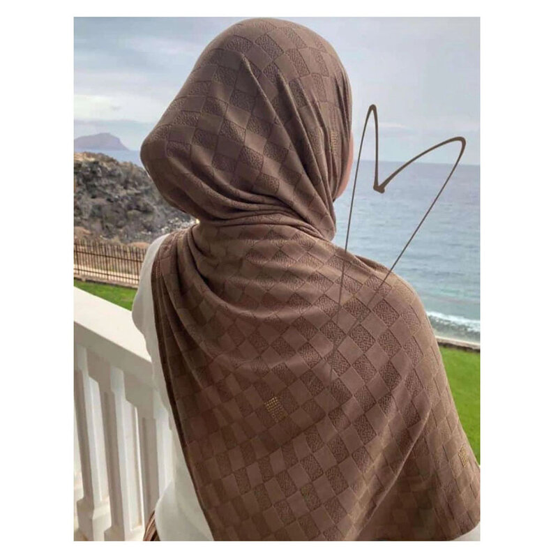 Donne musulmane Dubai Strethcy Jersey Hijab con motivo a scacchi paesi bassi Jersey Scaves Hijab nuova sciarpa Fasthion