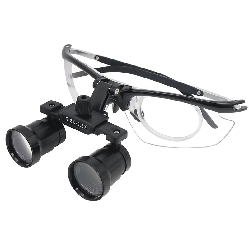 กล้องสองตาสำหรับทันตกรรมแว่นขยาย2.5X 3.5X เปลี่ยนได้กรอบใสด้านในระยะระหว่างรูม่านตาปรับได้