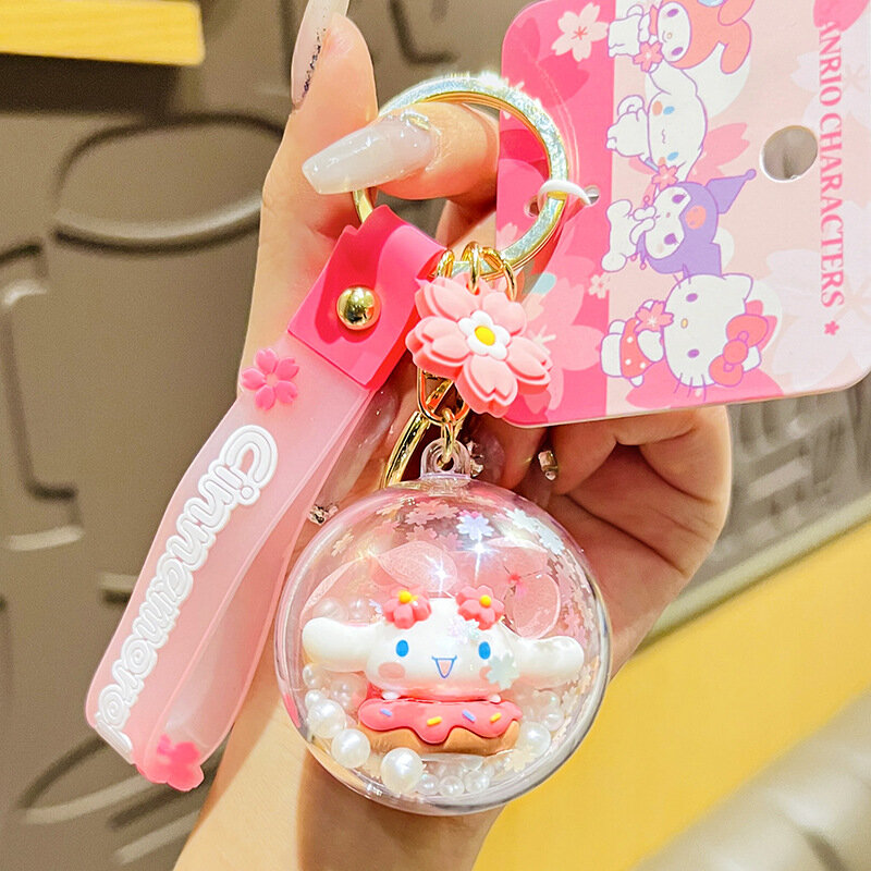 Kawaii Anime Sanrio Hello Kitty Kuromi My Melody Figurine Sakura Keychain Cherry Key Ring Mobile Phone Bag Hanging Toy Kids Gift