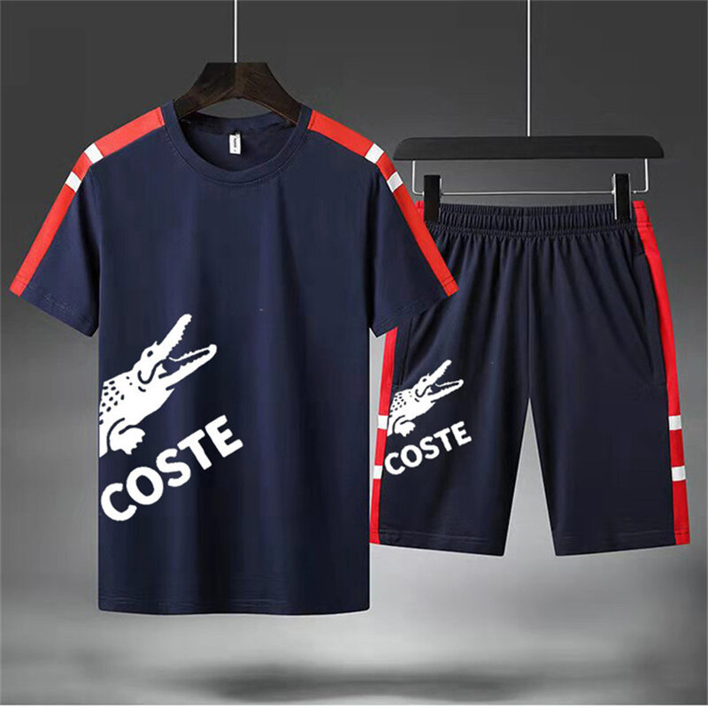 男性の2の夏のスポーツのスーツtシャツ + ビーチパンツ2022夏男性のカジュアルファッションルーズ半袖スーツ男性のための