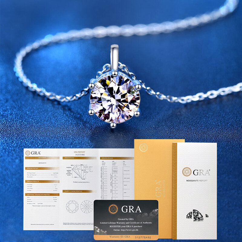 100% Liontin Berlian Moissanite Asli Perak Murni 925 Kalung untuk Wanita Hadiah Pernikahan Perhiasan Perak dengan Sertifikasi