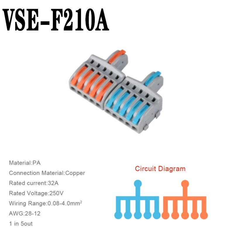 1 Input 2-2/3/5P Output Splitter Quick Spring Splicing Wire Connector Electric Cable Terminal Block Push In With Operation Lever
