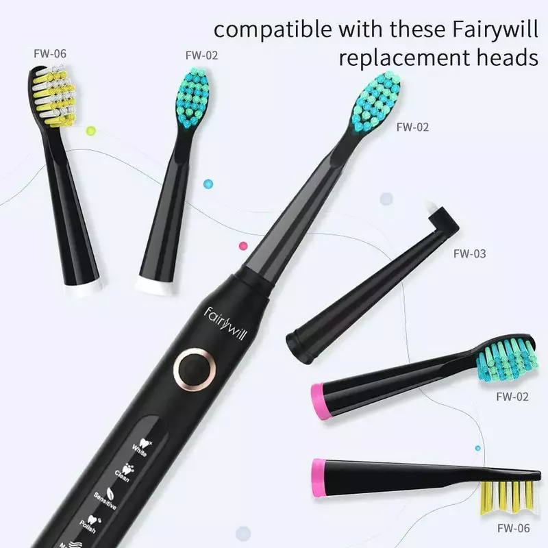 2022 fairywill FW507ソニック電動歯ブラシ大人のための子供5モードスマートタイマー充電式8スーパー美白歯h