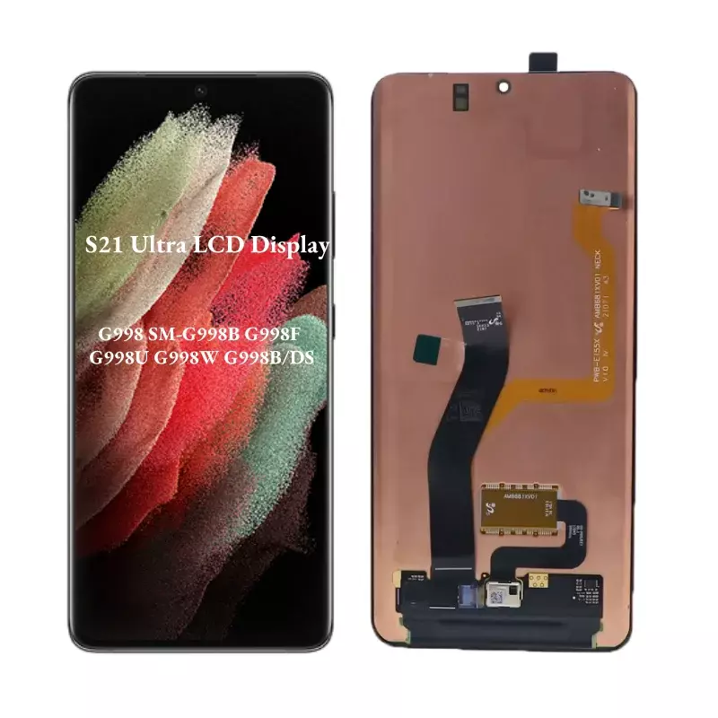 Layar Asli 6.8 "untuk Samsung Galaxy S21 Ultra 5G G998 Digitizer Layar Sentuh G998B G998U G988W Perakitan Perbaikan Layar LCD