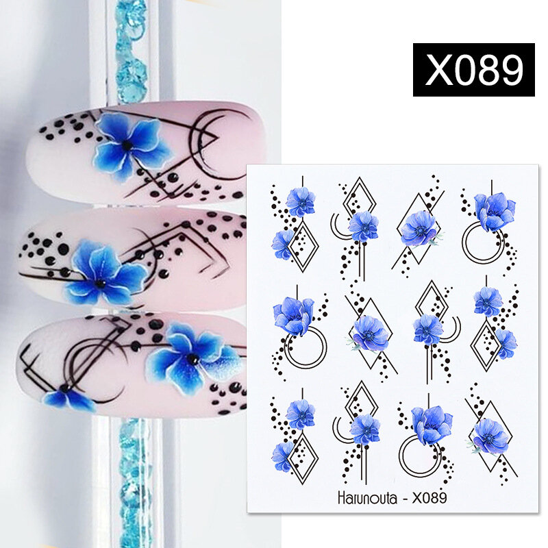Perak Hitam Geometris Stiker Kuku Pesona Garis Dekorasi Garis Blok Cinta Orang Tubuh Kupu-kupu Bunga Dekorasi Seni Kuku
