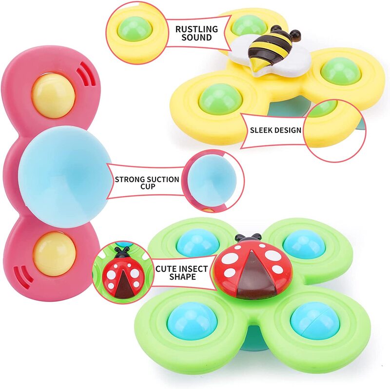 Montessori Baby Spin Top Mainan Mandi untuk Anak Laki-laki Anak Mandi Penghisap Spinner Cangkir Hisap Mainan untuk Anak-anak 2 Sampai 4 Tahun Mainan Kerincingan Teether