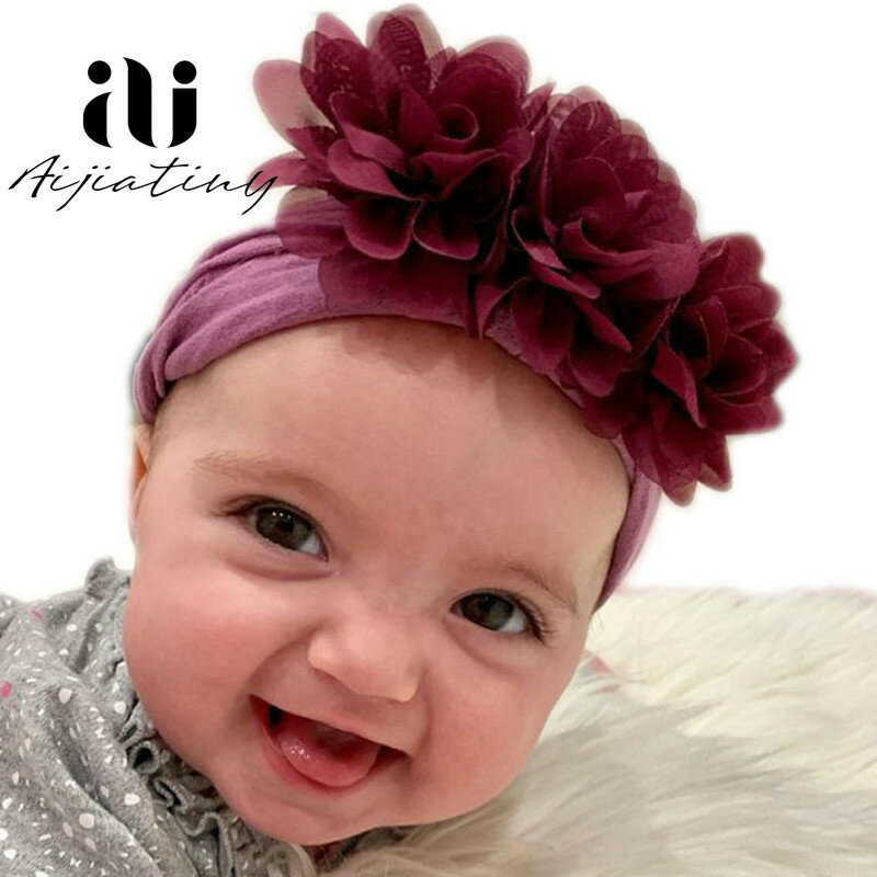 Baby Girl Headbands Big Floral Elastic Hair Bands Head Wrap Baby Hair Accessories 3D Flower Kids Toddler Bow Hairband