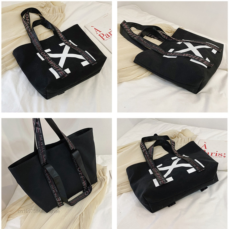 Bags For Women 2022 Simple Off Fashion Shoulder Bag Reusable Black White Shopping Bags Casual Large Capacity Tote Female Handbag