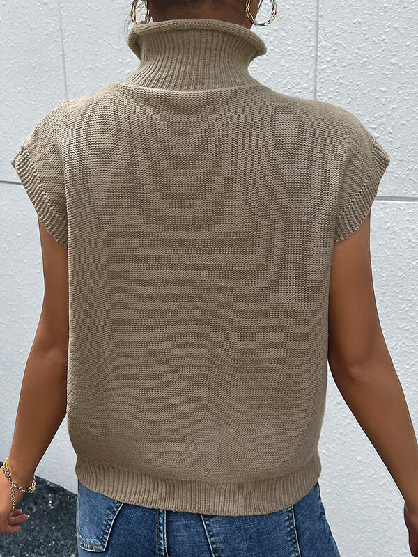 Повседневный Женский однотонный свободный свитер-жилет с высоким воротником