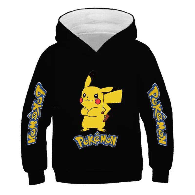 Sweat à capuche imprimé dessin animé Pikachu pour garçons et filles, pull à manches longues, Pokemon, automne