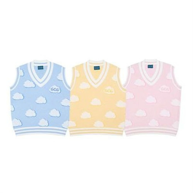 Deeptown Harajuku Kawaii Vest Sweater Clouds Print V-neck Tank Top Preppy Style Sleeveless Knit Blue Cute Clothes Autumn Winter