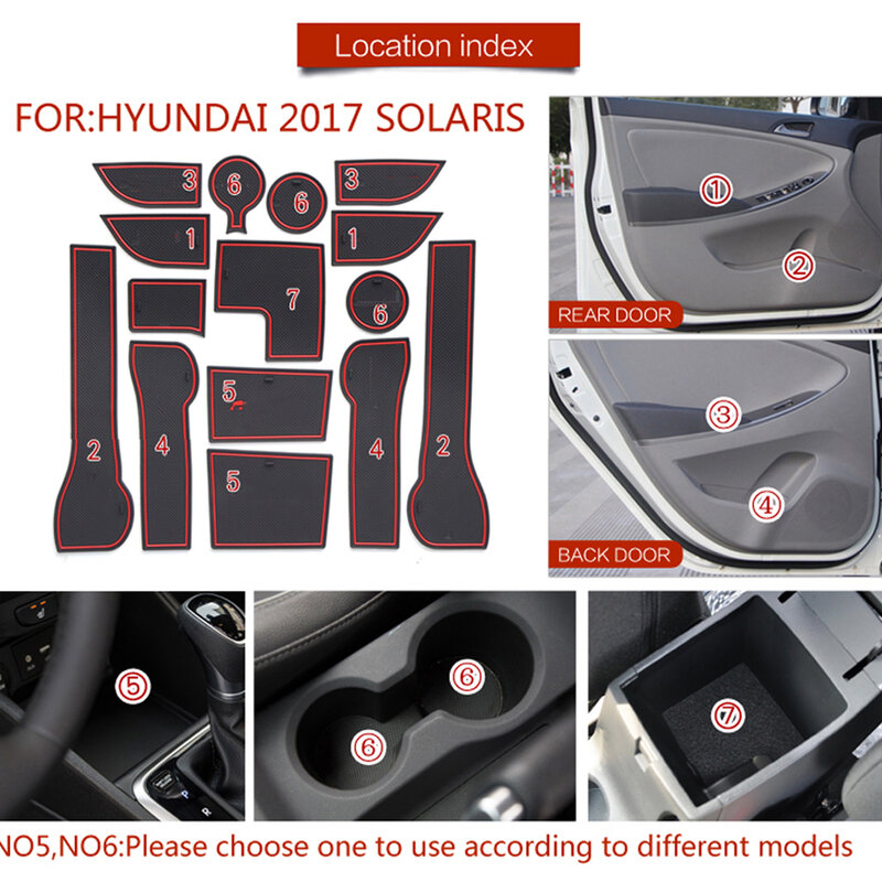 Almohadilla de goma con ranura para puerta para Hyundai Solaris Verna HC YC 2018 ~ 2022 2019 2020 2021, estera de almacenamiento a prueba de polvo, alfombra con pegatina para coche