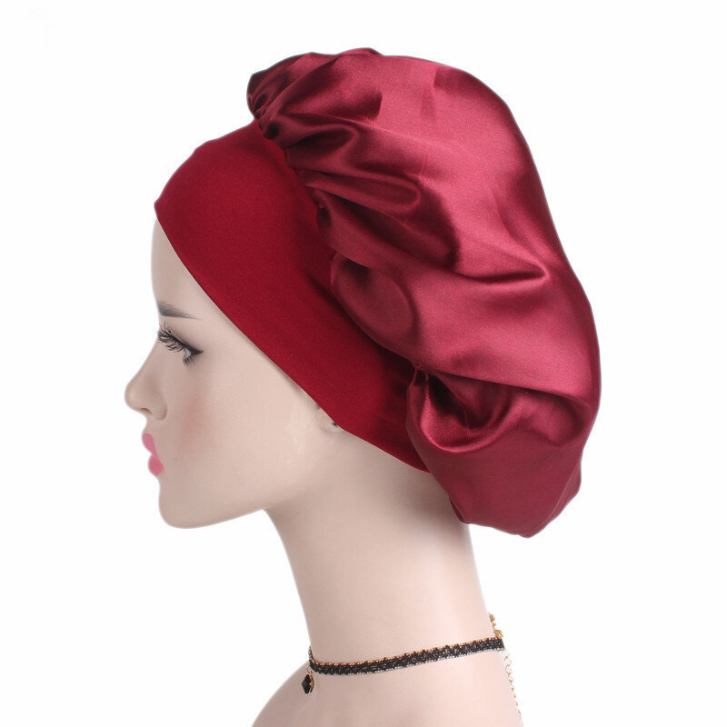 Women Satin Bonnet Silk Sleep Night Cap Elastic Head Cover Hat Curly Hair Nightcap Night Ha Unisex Cap De Nuit