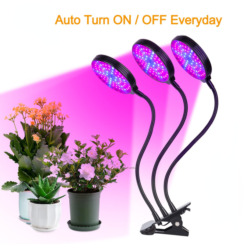 Luz LED para crecimiento de plantas de interior, espectro completo, USB, 5v, con temporizador, luz de cultivo para invernadero, temporizador regulable, 5 niveles