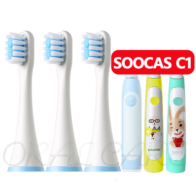 3 Stuks Xiaomi Mitu Vervangen Tandenborstel Kop Mes801 Soocas C1 Tandenborstel Hoofd Voor Kinderen Kinderen Vacuüm Met Deksel Zachte Borstelkop