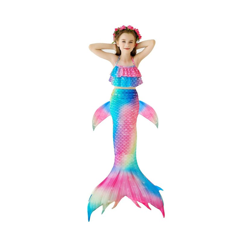 Costume de sirène Cosplay pour filles, avec queue de sirène et Monofin, Bikini pour enfants, cadeau d'anniversaire