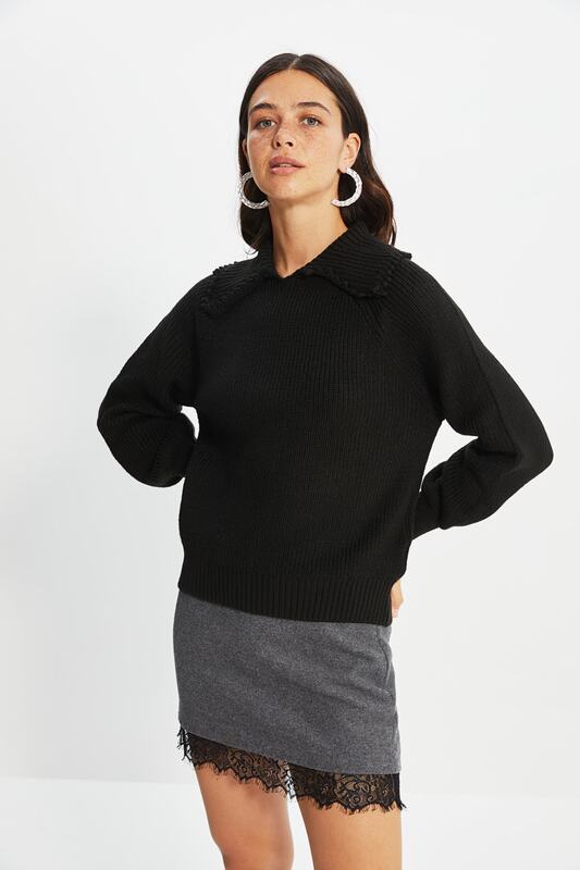 Trendguia suéter de malha detalhada com colarinho