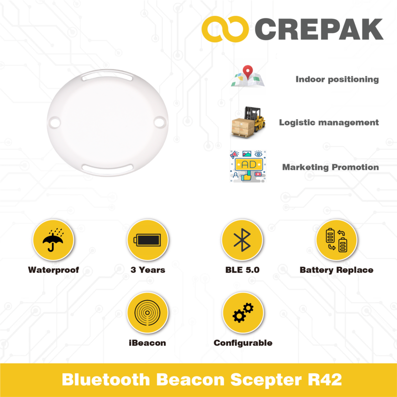 3 Years NRF 52810 Waterproof Battery Replaceable Bluetooth Beacon/Ibeacon/Active RFID/BLE 5.0 Tag/Position Station/ Scepter R42