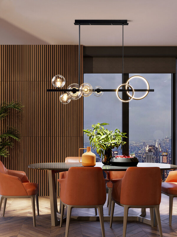 Lampadario nero in stile nordico per soggiorno sala da pranzo cucina lampadina in vetro lampada a sospensione a soffitto a Led lampade per interni