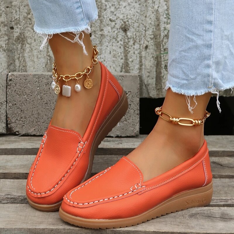 JMPRS Soft Sole Wedges Loafers Women 2022 Spring Autumn PU Leather Slip on Flats Woman Plus Size 42 Non-slip Casual Shoes Mujer