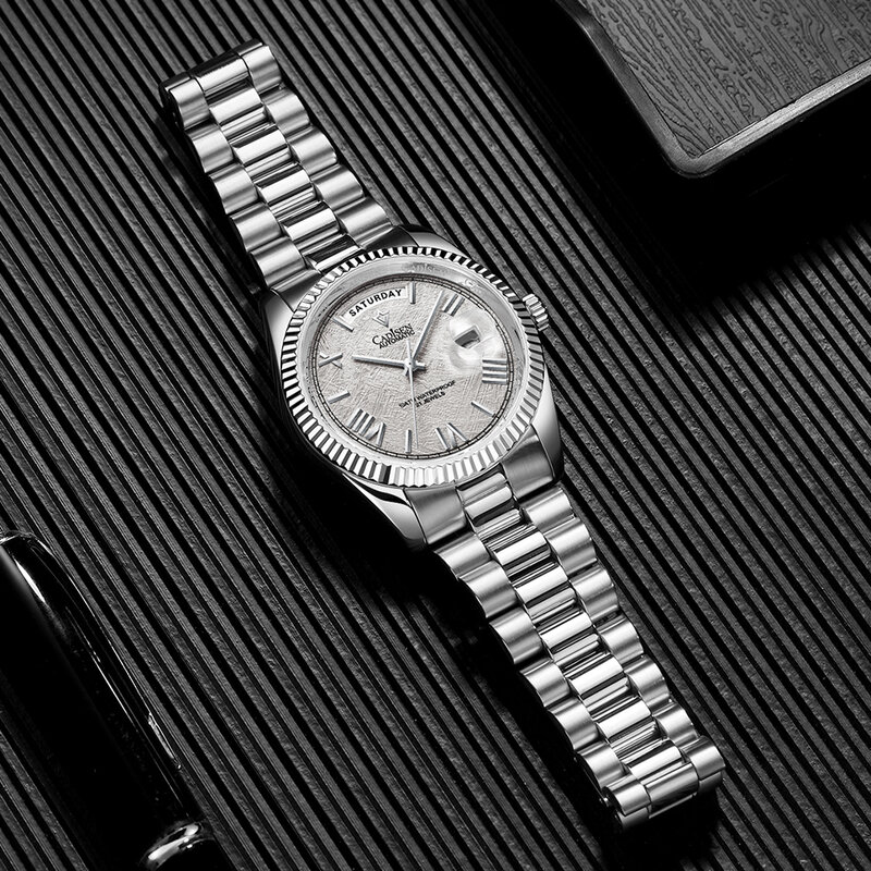 VIMIO Fashion Business męski zegarek mechaniczny kalendarz Luminous szafirowe szkło wodoodporny zegarek arabski Su cyfrowy zegarek