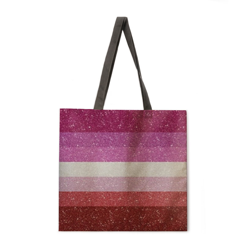 2022 Ladies Shoulder Bag Rainbow Stripe Printing Casual Handbag Linen Fabric Handbag Reusable Shopping Bag Shoulder Bag Women