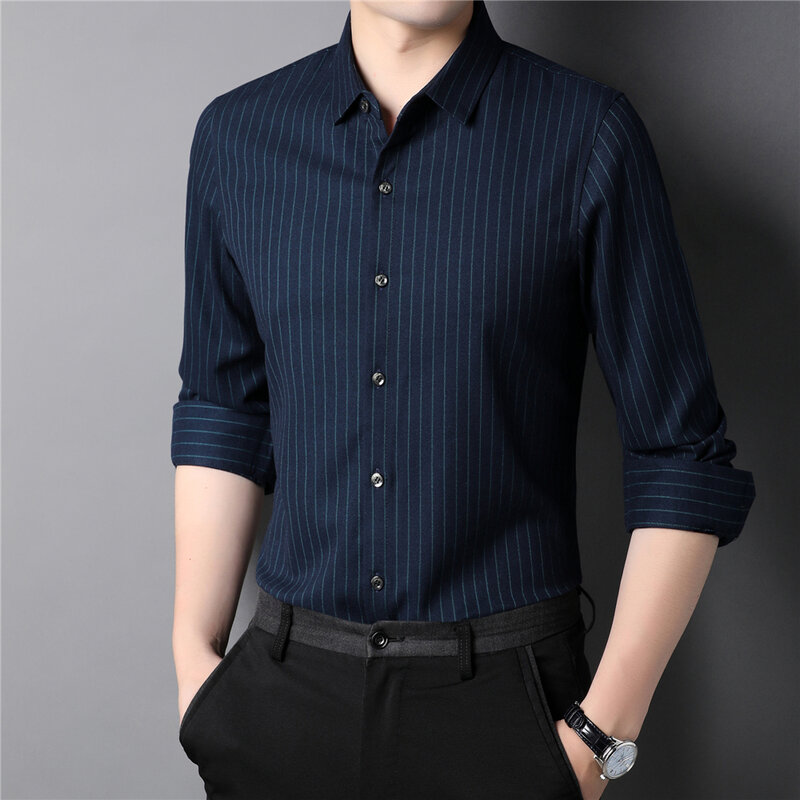 Coodrony marca de alta qualidade listrado camisa dos homens roupas primavera outono nova chegada clássico negócio casual camisa manga longa z6064