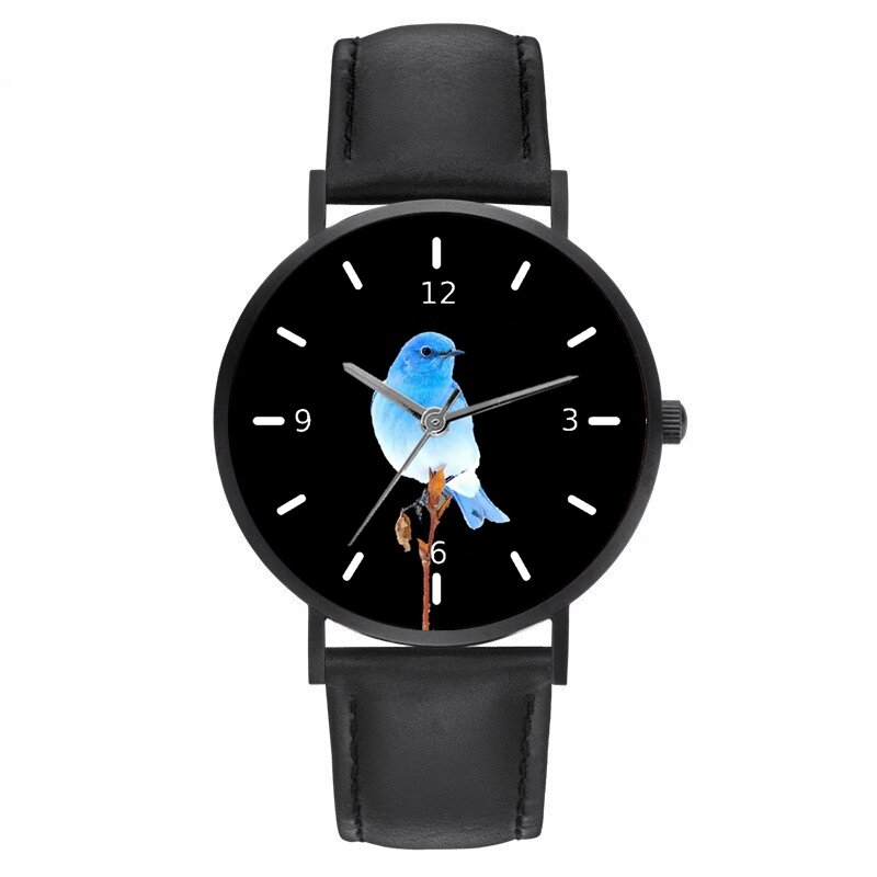 Nova moda digital relógio de quartzo feminino pulseira de couro bonito azul robin